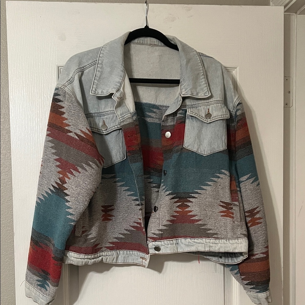 Source Unknown Multicolor Patterned Denim Jacket